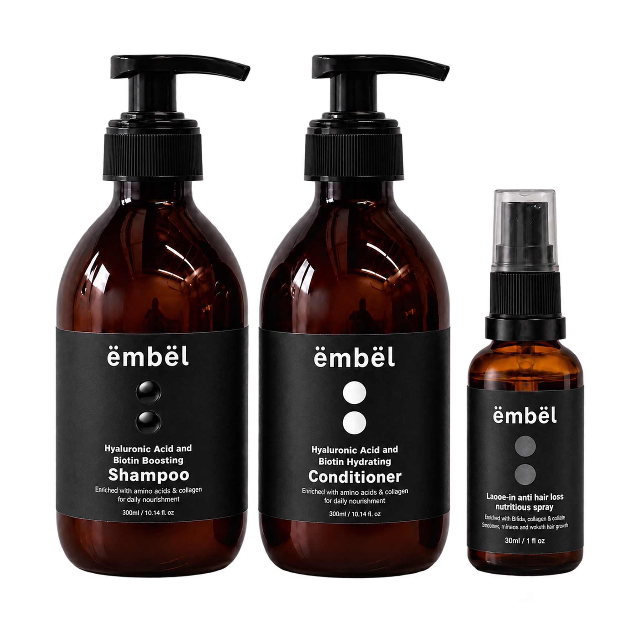 Savršeni set: Ëmbël šampon i regenerator s hijaluronskom kiselinom i biotinom 300 ml + leave in spray za jačanje vlasišta