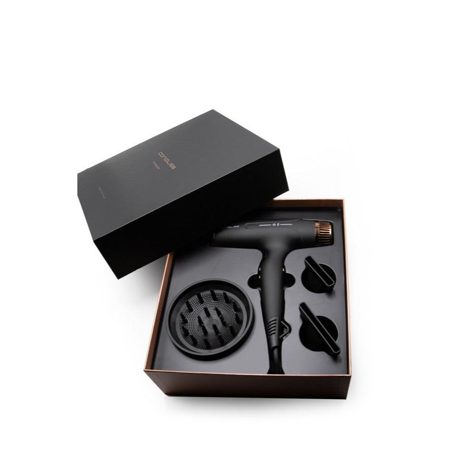 Corioliss Typhoon Black Copper fen za kosu – prikaz uređaja uz originalnu ambalažu