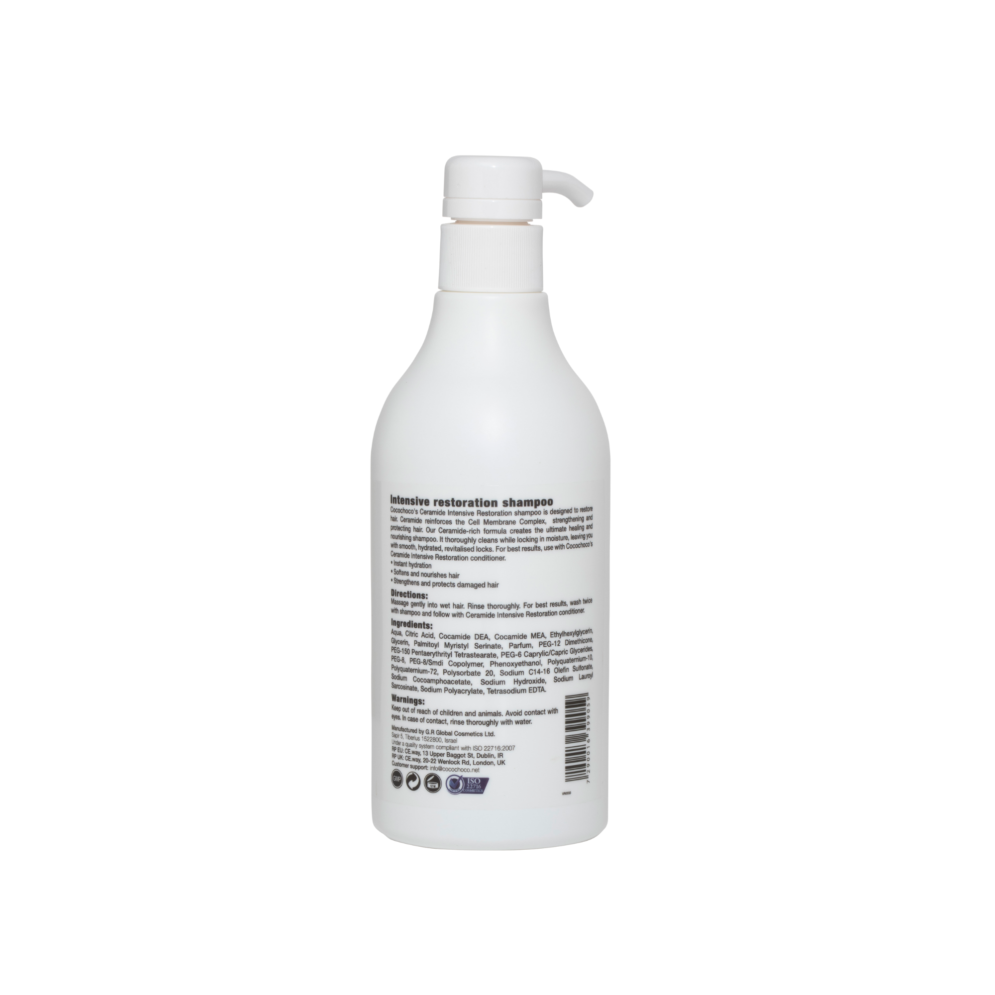 Cocochoco Ceramide šampon bez sulfata za obnovu suhe i ispucane kose 500ml prikaz deklaracije