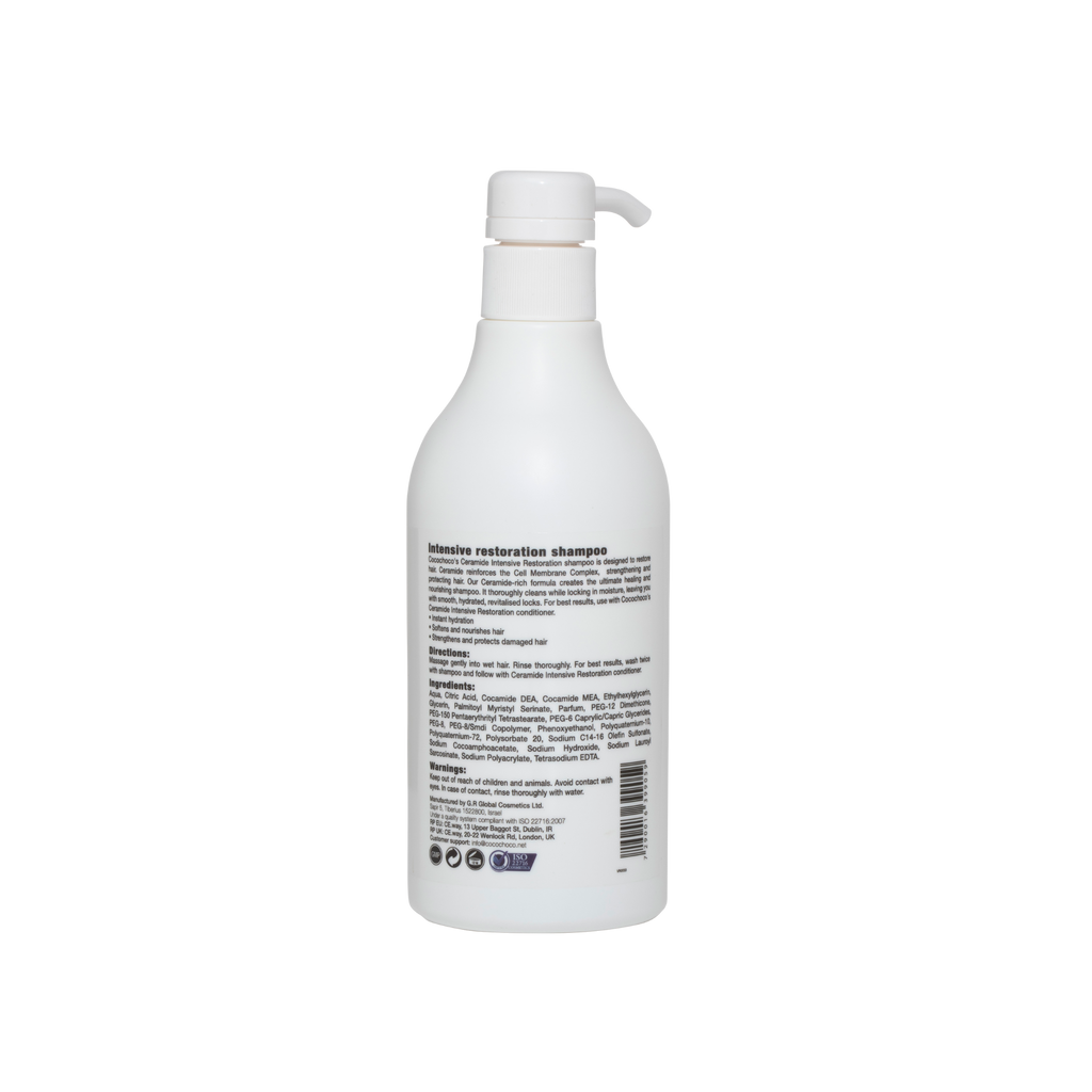 Cocochoco Ceramide šampon bez sulfata za obnovu suhe i ispucane kose 500ml prikaz deklaracije