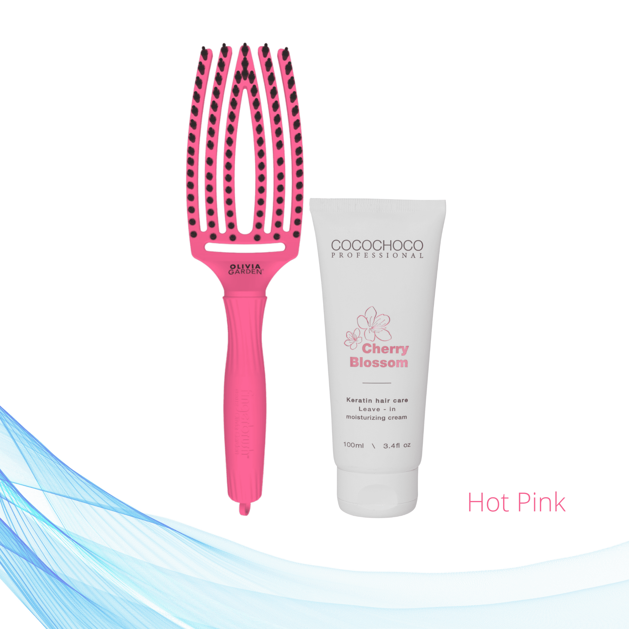 Cocochoco Cherry Blossom leave in keratinska njega bez sulfata 100 ml i Olivia Garden Fingerbrush četka za kosu u rozoj boji 
